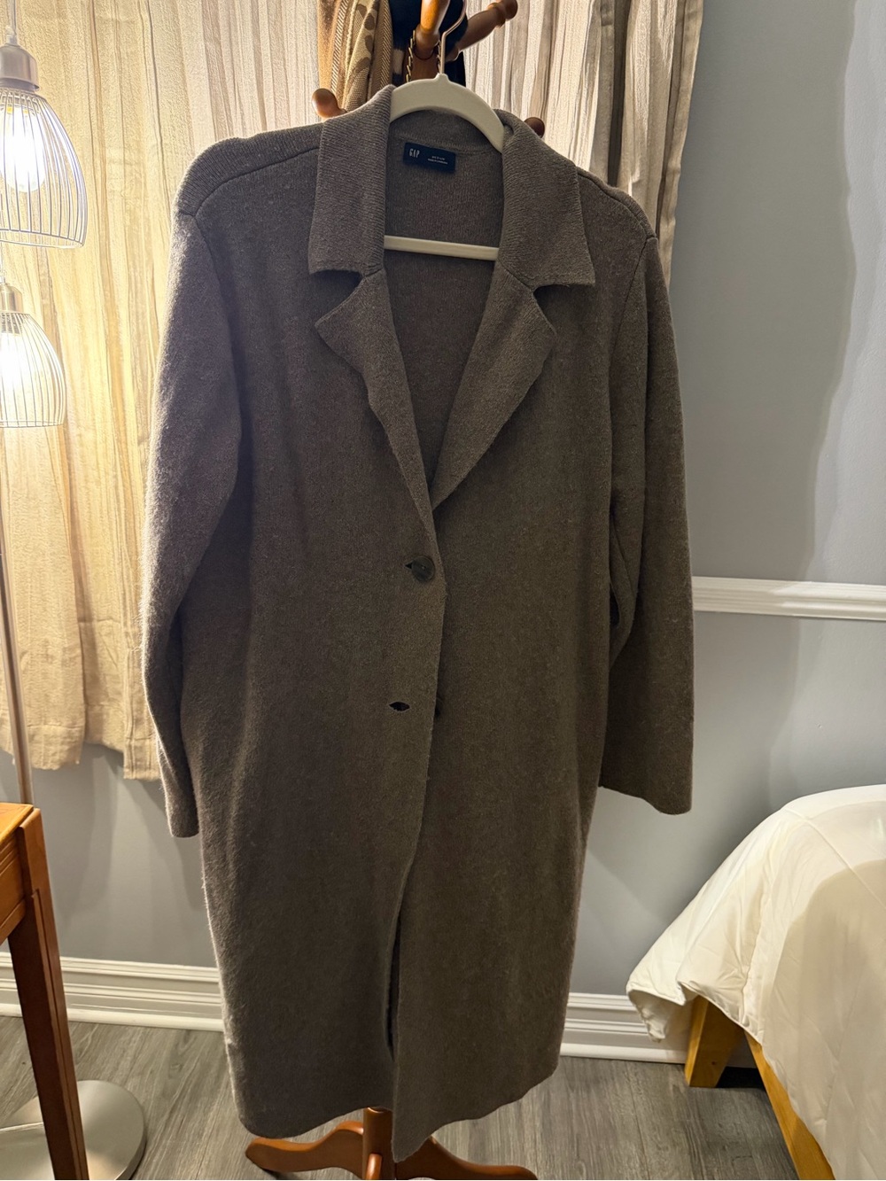 GAP Women's size medium Long Wool-Blend Coat cardigan coat taupe Gray